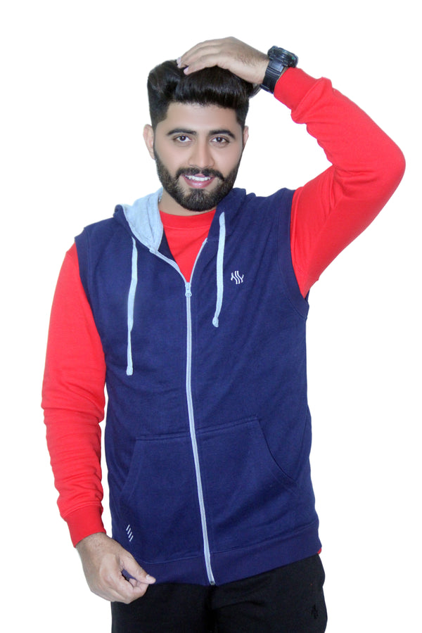 NAVY BLUE SLEEVELESS HOODIE