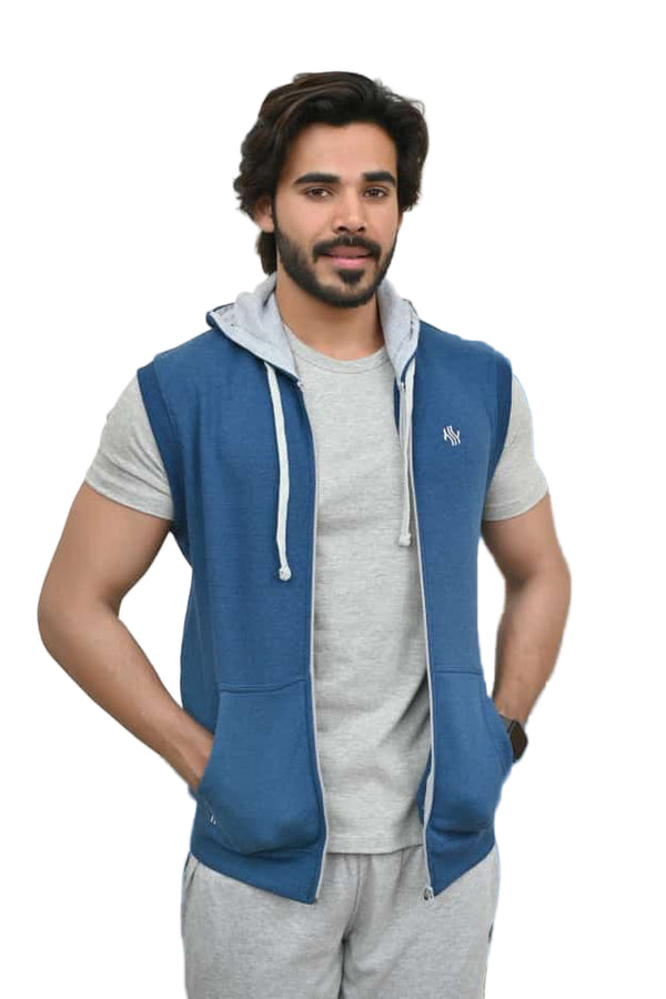 SKY BLUE SLEEVELESS HOODIE