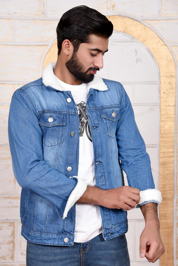 LIGHT BLUE FUR DENIM JACKET