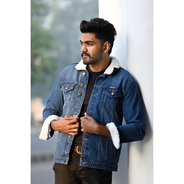 BLUE FUR DENIM JACKET