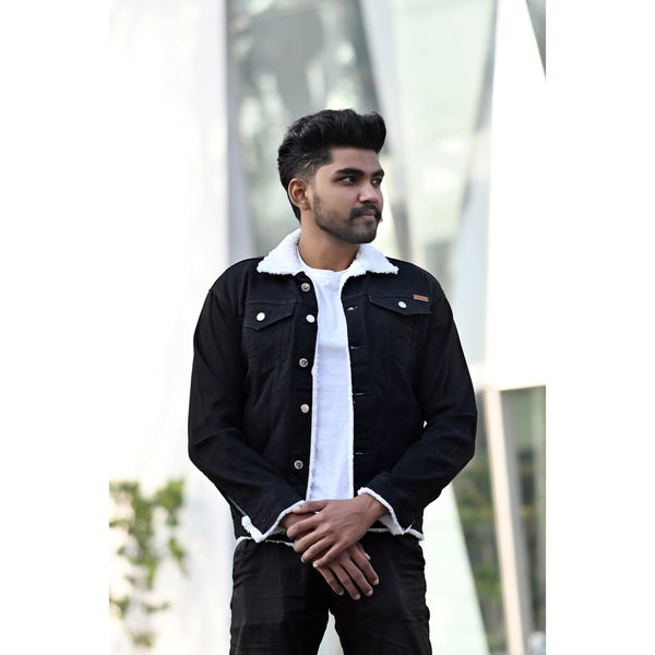BLACK  FUR DENIM JACKET
