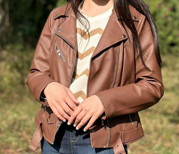 PU-Leather Jacket Without Fur-Brown